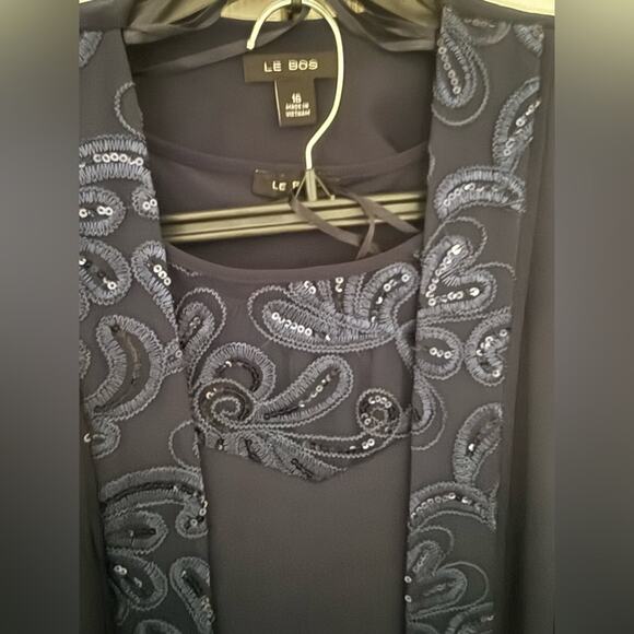 NWT Le Bos Plus Size Round Neck 3/4 Sleeve Embroidered Trim Duster 3-Piece Set - Picture 7 of 14